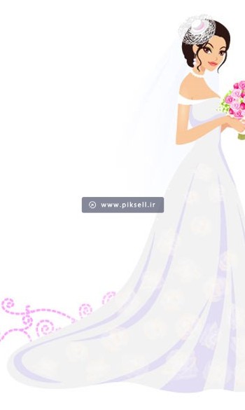 وکتور لایه باز کاراکتر کارتونی عروس با گل در دست با دو پسوند eps و ai