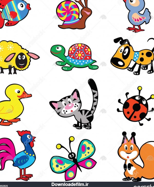 مجموعه وکتور از کودکان ساده تصاویر با حیوانات جدا شده بر روی زمینه ...