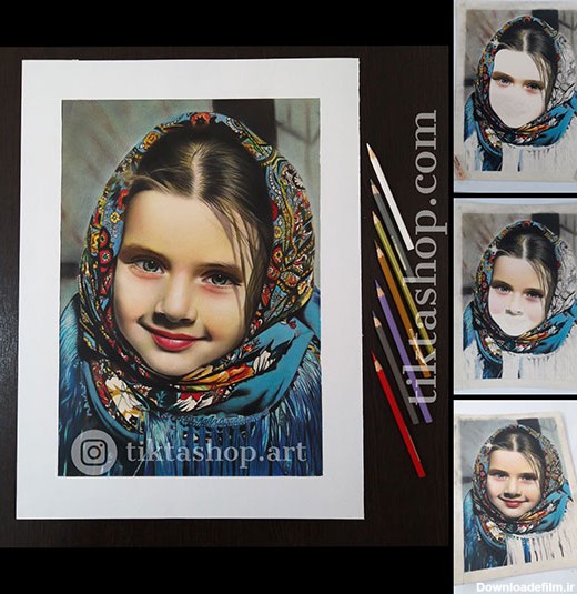 سفارش طراحی چهره با مداد رنگی از روی عکس - تیکتا شاپ
