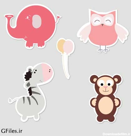 دانلود مجموعه حیوانات متنوع کارتونی (با طرح فانتزی) شامل میمون ، گورخر ، جغد ، فیل