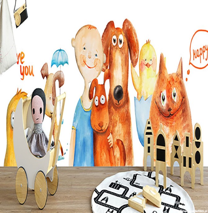 قیمت و خرید پوستر دیواری اتاق کودک مدل نقاشی سگ و گربه و جوجه DVRF1699