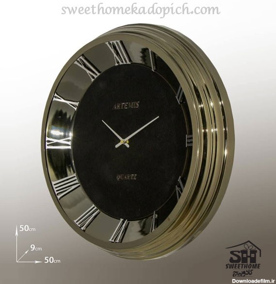 تصویر ساعت دیواری فلزی گرد آرتمیس تیتانیوم-سیلور