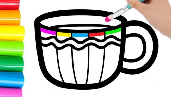 آموزش نقاشی کودکان ، نقاشی فنجان چای برای کودکان