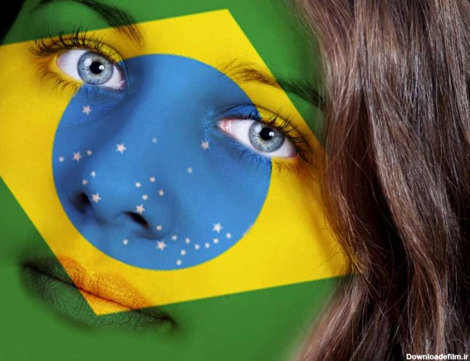 تصویر با کیفیت پرچم برزیل روی صورت زن