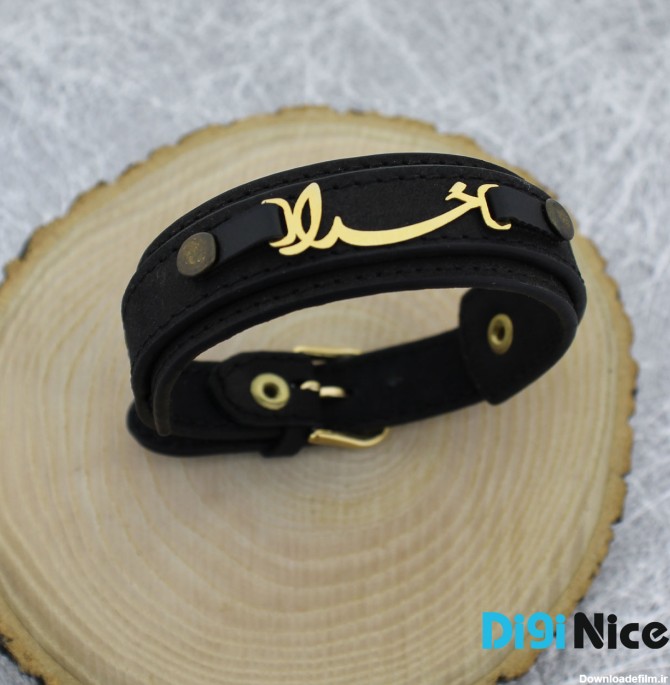 دستبند چرمی طرح خدا با پلاک طلا 18 عیار کد DN-B0011