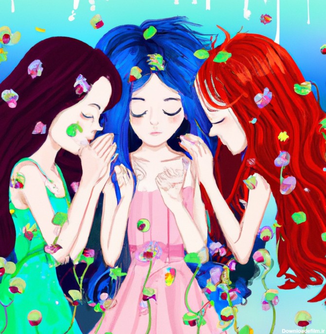 عکس زیبا سه رفیق دختر با موهای بلند در یک دنیای فانتزی و ...