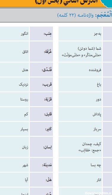 عکس کتاب عربی هفتم درس دوم