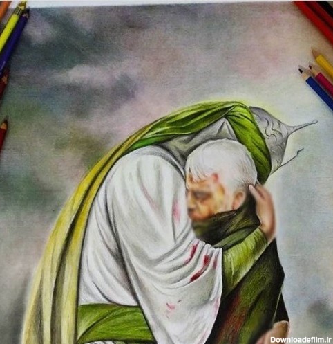 خرید و قیمت نقاشی سردار قاسم سلیمانی در آغوش امام حسین | ترب