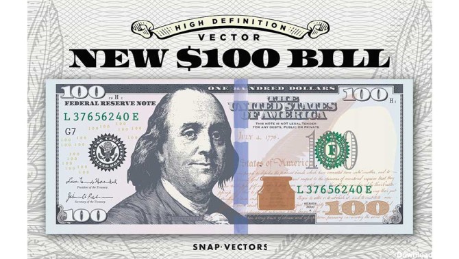 وکتور اسکناس صد دلاری Vector New $100 Bill Template