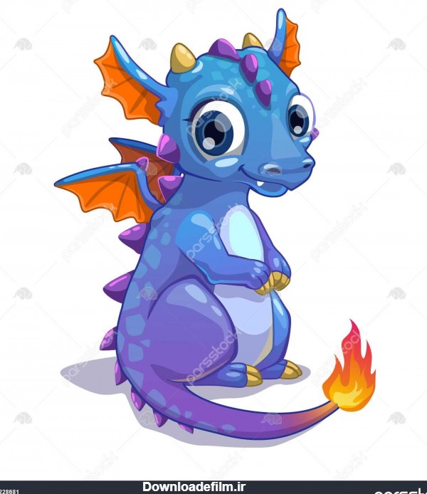 کارتون زیبا آبی اژدها با آتش در دم 1228681