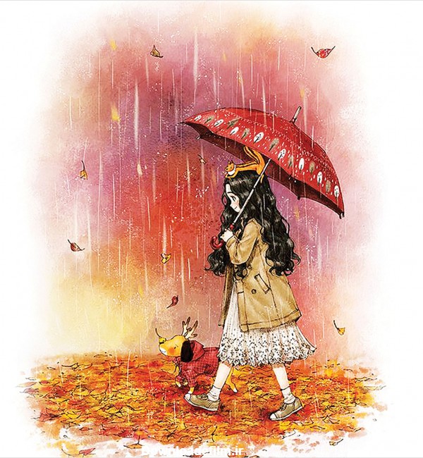 عکس نقاشی دختر در باران