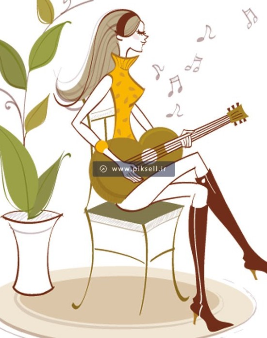 دانلود طرح کارتونی دختر گیتاریست بصورت لایه باز