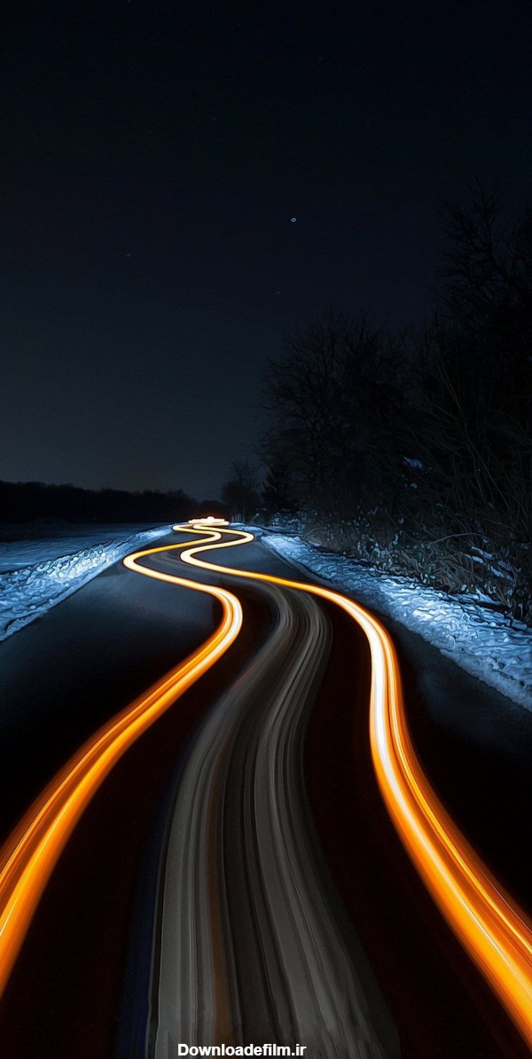 والپیپر جاده برفی در شب :: دانلود عکس پس‌زمینه