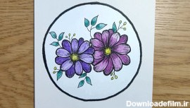 آموزش نقاشی فانتزی ساده گل بنفشه در قاب دایره ای | نقاشی دخترانه ...
