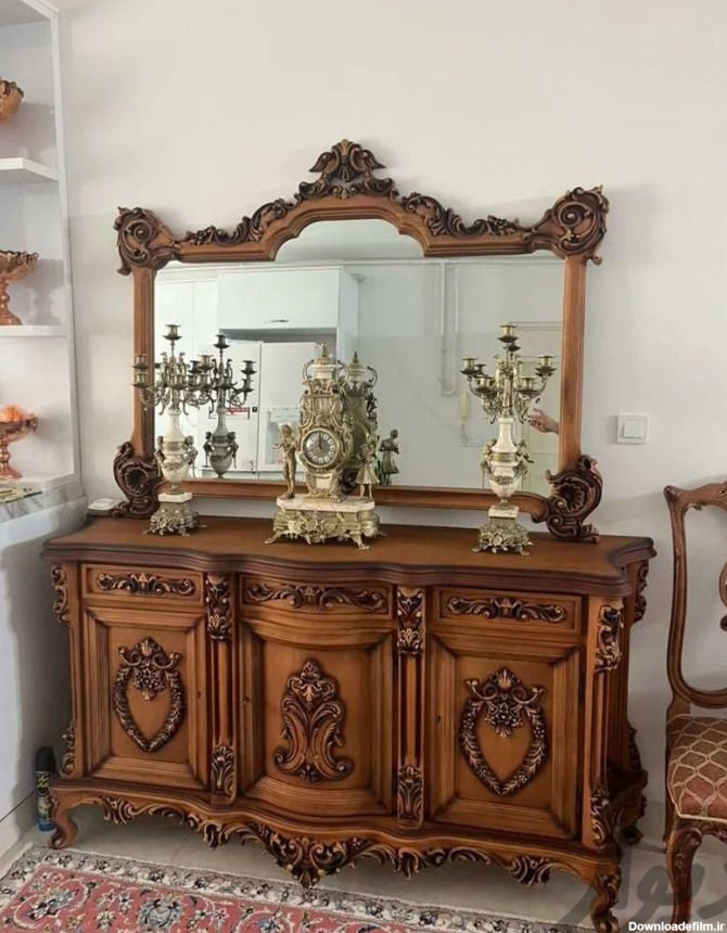 آینه کنسول و میز تلویزیون چوبی سلطنتی مدل شهیاد ست |بوفه، ویترین و ...
