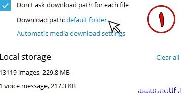 در تنظیمات تلگرام روی گزینه default folder کلیک کنید.
