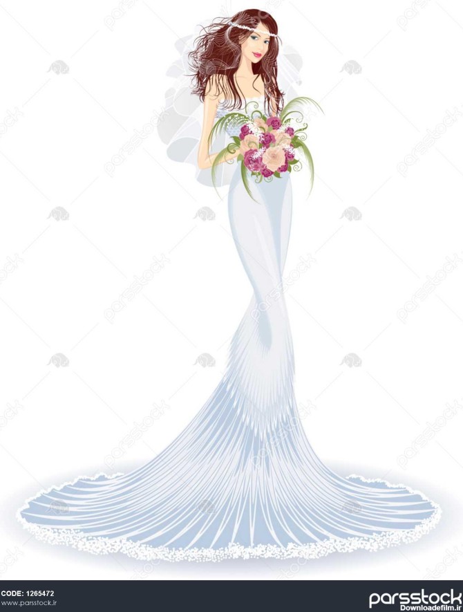 عروس زیبا در لباس عروس با دسته گل رز 1265472