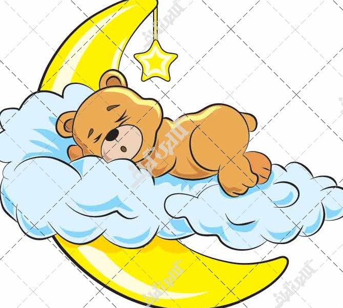 وکتور تصویر خرس کوچولو در حال خوابیدن روی ماه
