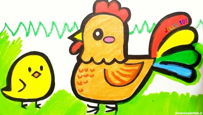 آموزش نقاشی کودکان با رنگ آمیزی مرغ و جوجه-آموزش رنگها