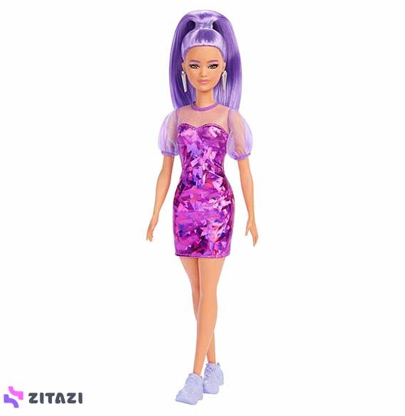 عروسک باربی مو بنفش لباس براق مدل Barbie Fashionistas ...
