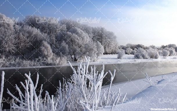 تصویر با کیفیت رودخانه برفی به همراه منظره زیبا و طبیعت زیبای برفی ...