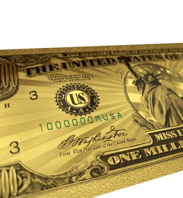 اسکناس تزیینی طرح یک میلیون دلاری با روکش طلا