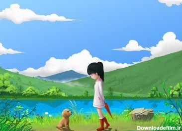 دانلود بهار این تصویر که در آن دختر بچه کوچک سگ را ملاقات می کند. داستان با سبک فوق العاده کارتون صحنه طراحی پس زمینه پس زمینه