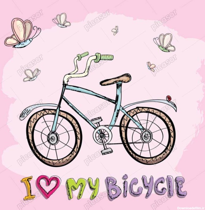 وکتور نقاشی کودکانه از دوچرخه و پروانه - وکتور دوچرخه با پروانه نقاشی کودک