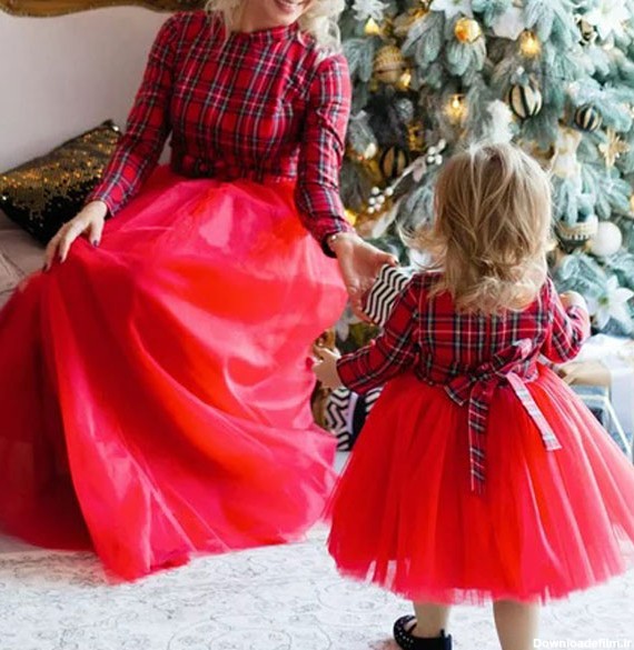 ست مادر دختری شب یلدا + لباس ست مادر دختری قرمز رنگ