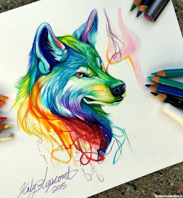 حیوانات وحشی روان با مداد رنگی و ماژیک