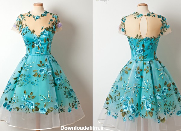 دانلود عکس مدل جدید و خوشگل لباس مجلسی دخترانه آبی فیروزه
