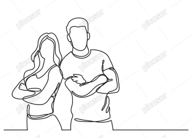 وکتور مرد و زن ورزشکار خط پیوسته - وکتور زن و مرد طرح نقاشی خطی