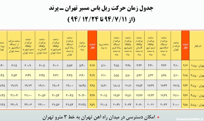 تغییر ساعات حرکت قطار حومه‌ای تهران - پرند + جدول زمان حرکت قطارها