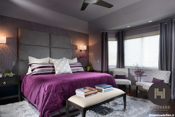 طراحی داخلی اتاق خواب با استفاده از رنگ های سفید و بنفش