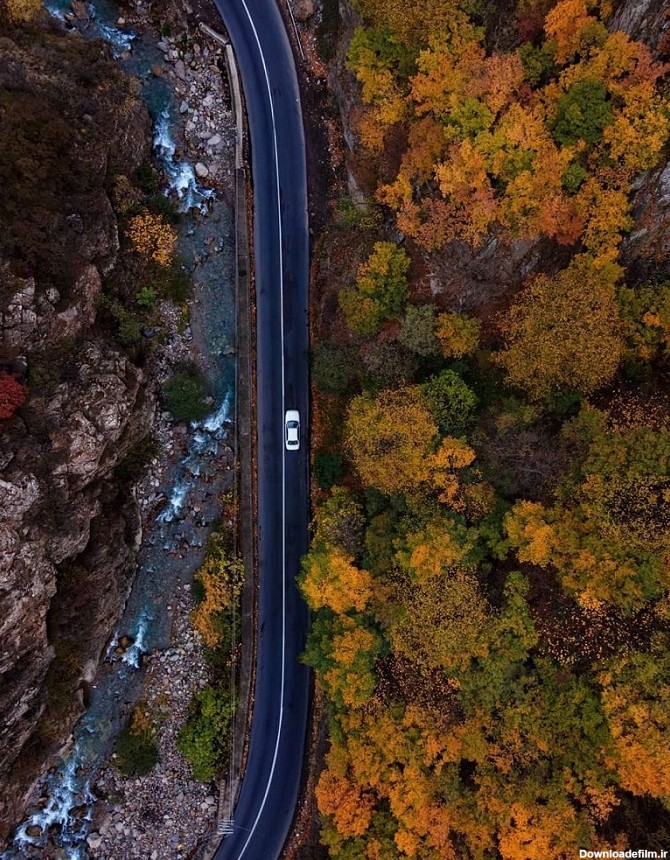 عکس / نمای هوایی از جاده زیبای چالوس