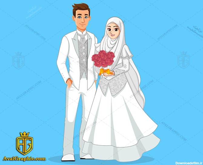 وکتور عروس و داماد با لباس سفید