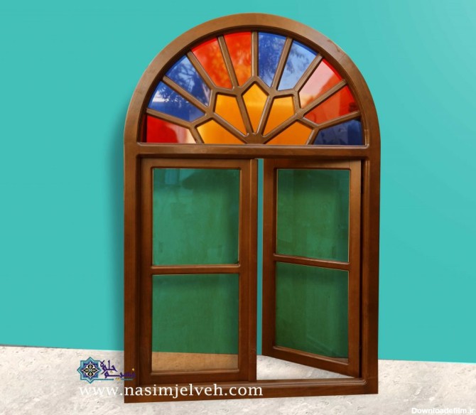 پنجره سنتی گره چینی با شیشه رنگی از جنس چوب راش – NasimJelveh