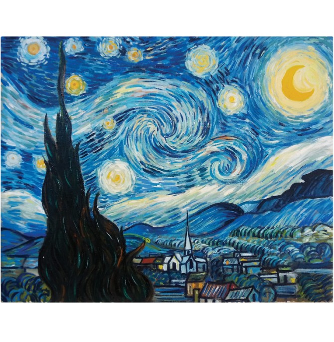 قیمت و خرید تابلو نقاشی رنگ روغن طرح شب پر ستاره ونگوگ کد 1058