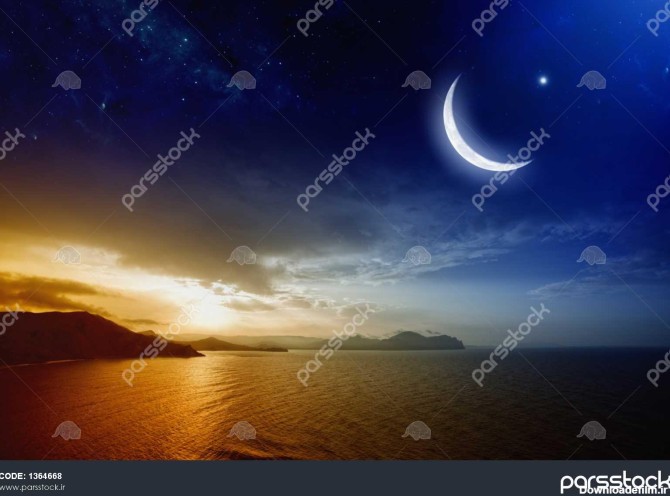 پس زمینه ماه رمضان با ماه و ستاره ماه مبارک غروب زیبای قرمز ...