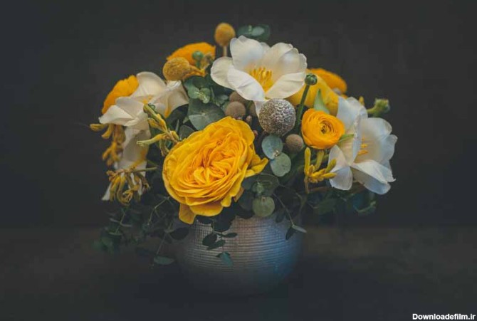 عکس گل های زرد و سفید داخل گلدان | تیک طرح مرجع گرافیک ایران