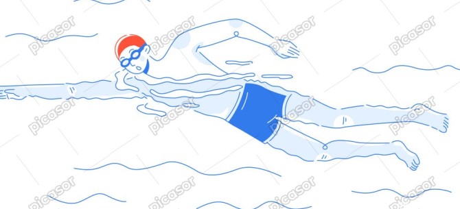 وکتور شنا وکتور شناگر در حال شنا کردن طرح خطی مینیمال » پیکاسور