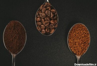 دانلود عکس دانه های قهوه محلول قهوه و قهوه آسیاب شده جدا شده در