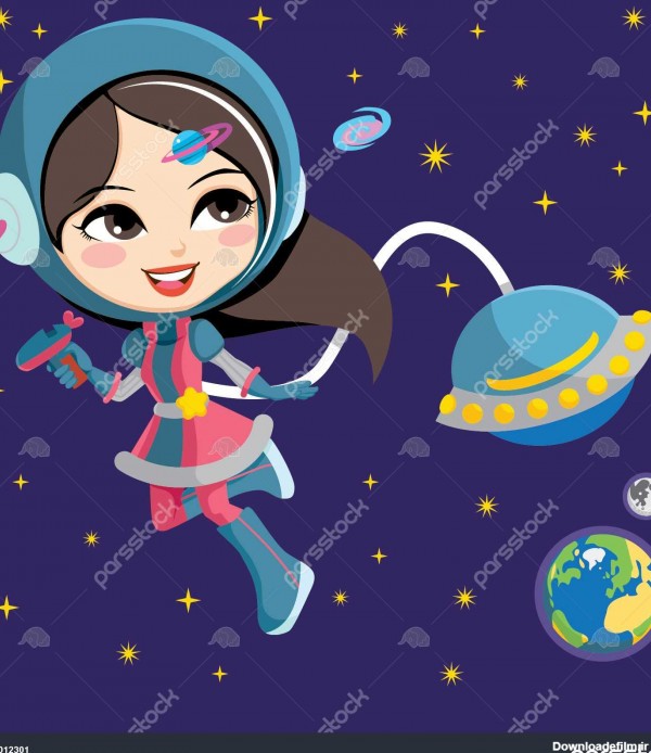 فضانورد زیبا دختر مد کاوش در فضا از کشتی خود را در مدار زمین 1012301