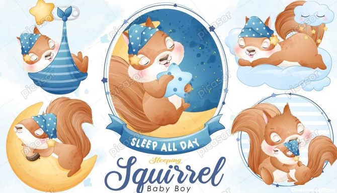 5 وکتور بچه سنجاب کارتونی در خواب » پیکاسور
