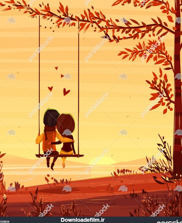 پسر و دختری که در غروب غروب آفتاب نگاه می کنند شب عاشقانه تصویر ...