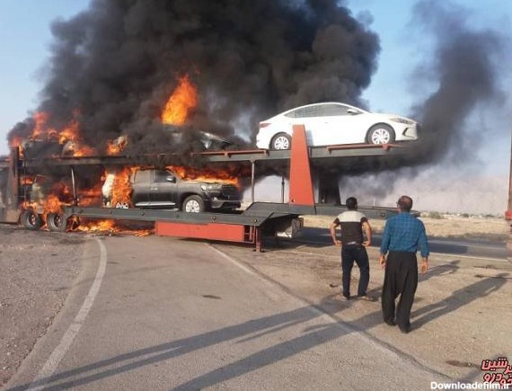 آتش گرفتن تریلی حمل خودروهای وارداتی در بندر عباس + فیلم و عکس ...