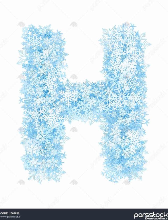 نامه H ، دانه های برف سرد آبی حروف الفبا بر روی زمینه سفید 1062620