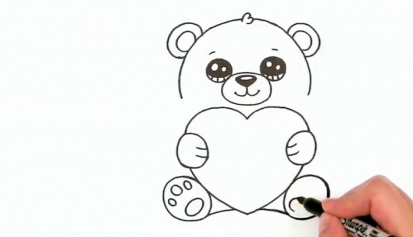 آموزش نقاشی خرس کوچولو با قلب قرمز
