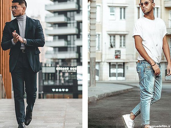 ژست عکاسی مردانه در فضای باز با حالت راه رفتن