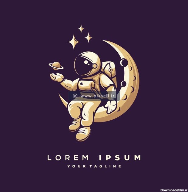 فایل لایه باز وکتور کاراکتر کارتونی مرد فضانورد نشسته روی هلال ماه